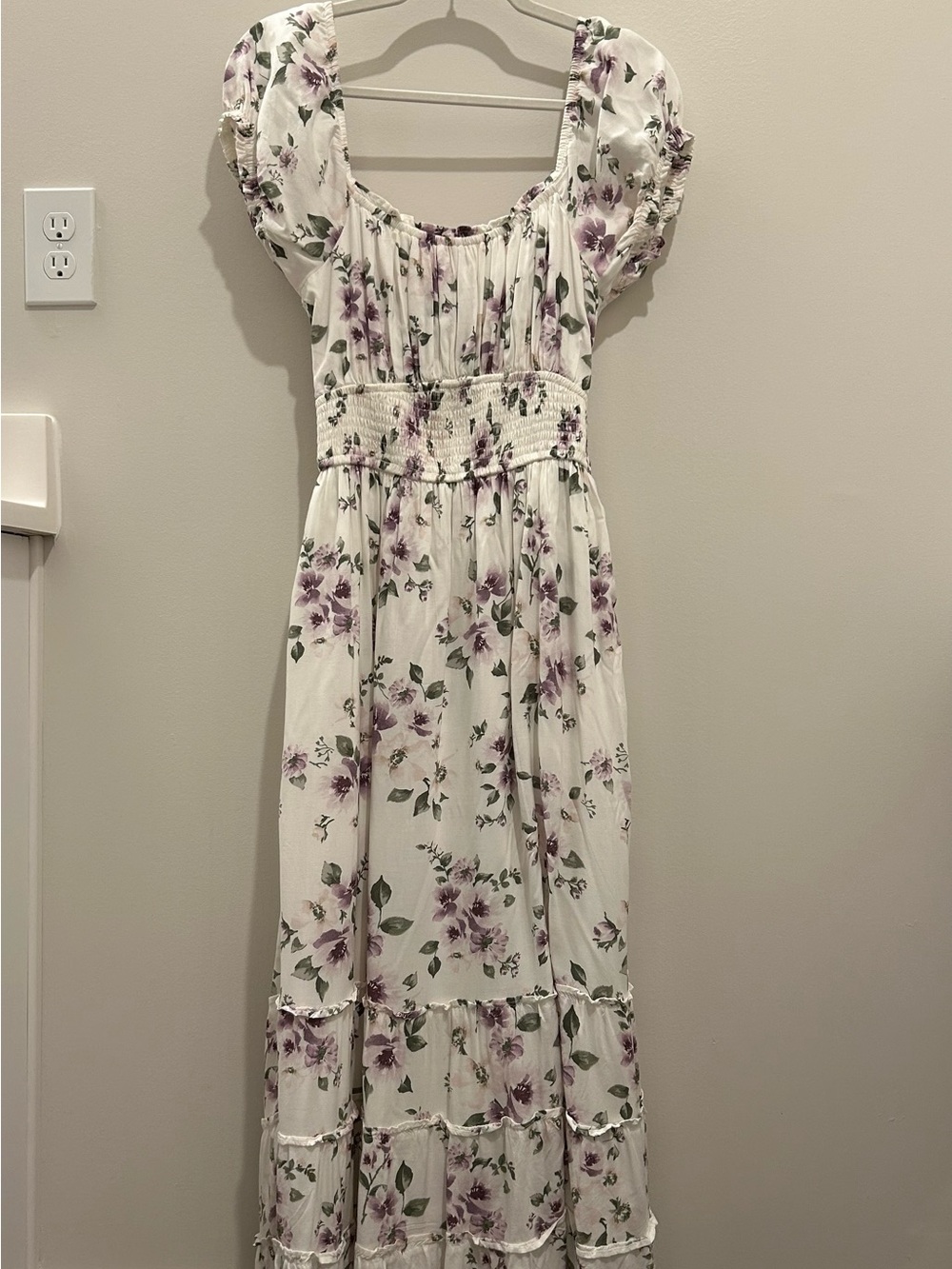 Hollister Dress White with Lavender Floral Print